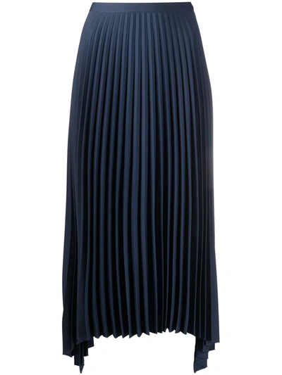 Theory Asymmetric Hem Pleat Midi Skirt In Blue