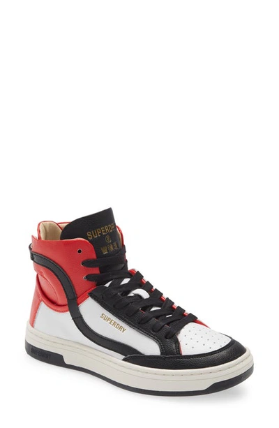 Superdry Basket High Top Sneaker In White/ Black/ Red