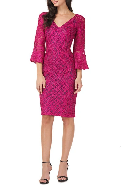 Js Collections Bell Sleeve Soutache Cocktail Dress In Magenta/ Midnight