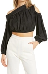 Amy Lynn Willow One-shoulder Crop Top In Black