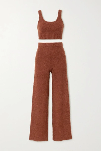 Reformation + Net Sustain Isle Organic Cotton-bouclé Cropped Top And Wide-leg Pants Set In Burgundy
