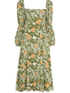 Reformation Floral Long Sleeve Midi Dress In Green