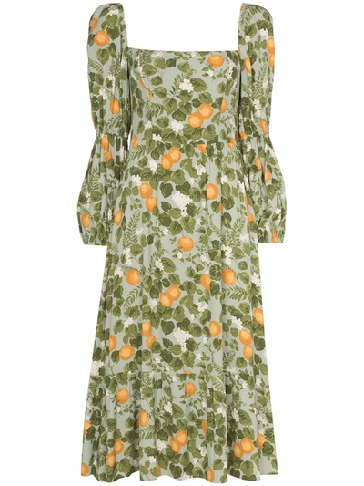 Reformation Floral Long Sleeve Midi Dress In Green
