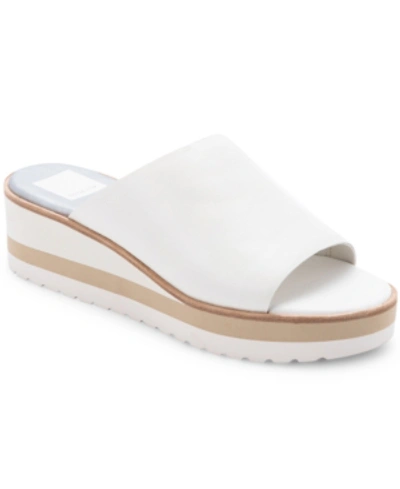 Dolce Vita Freta Wedge Sport Slide Sandals Women's Shoes In White Leather