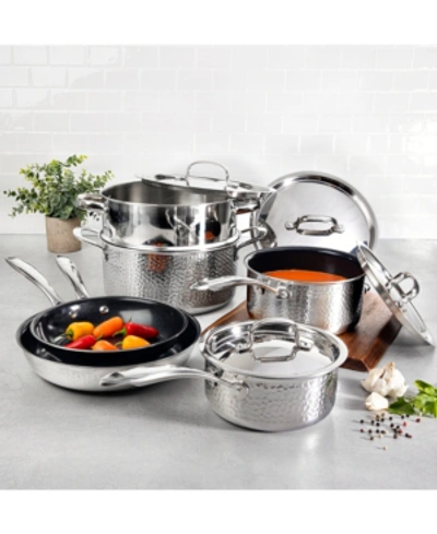 Granite Stone Diamond Hammered Stainless Steel Tri-ply Diamond-infused Nonstick 10pc. Cookware Set, Created For Macy's In Silver