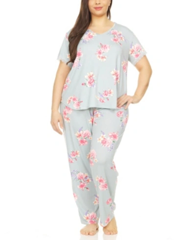 Flora By Flora Nikrooz Annette Printed Plus Size Pajama Set, 2 Piece In Sage