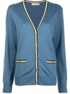 Tory Burch Women's Madeline Striped Trim Cardigan In Shadow Blue/bristol Green