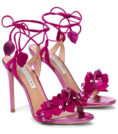 Aquazzura Bougainvillea Floral Ankle Tie Sandal In Fuchsia