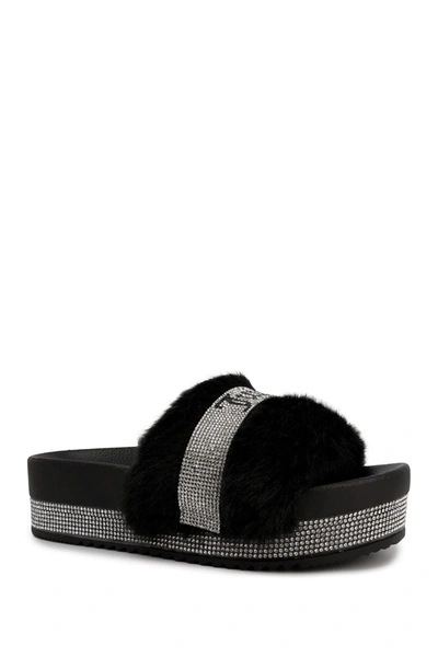 Juicy Couture Women's Orbit Furry Platform Slide Slippers Women's Shoes In B-black Faux Fur