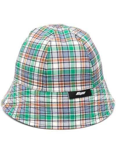 Msgm Green & Blue Check Print Cloche Bucket Hat