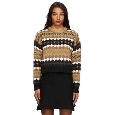Valentino Foulard Archive Logo-jacquard Embroidered Knit Jumper In Brown