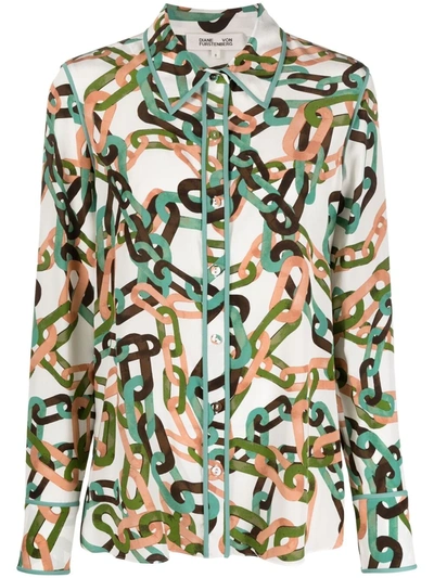 Diane Von Furstenberg Kate Floral-print Silk Crepe De Chine Shirt In Modern Chain Ivory