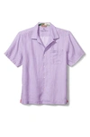 Tommy Bahama Sea Glass Short Sleeve Button-up Linen Camp Shirt In Violet Tulip