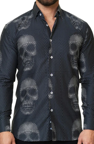 Maceoo Luxor Funky Skull Dot Print Button-up Shirt In Black