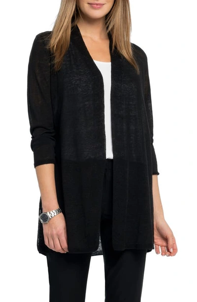Nic + Zoe Open Front Linen Blend Long Cardigan In Black Onyx