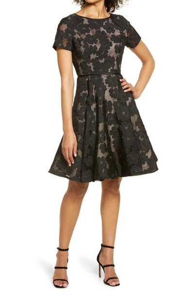 Shani Novelty Woven Fit And Flare Dress In Black