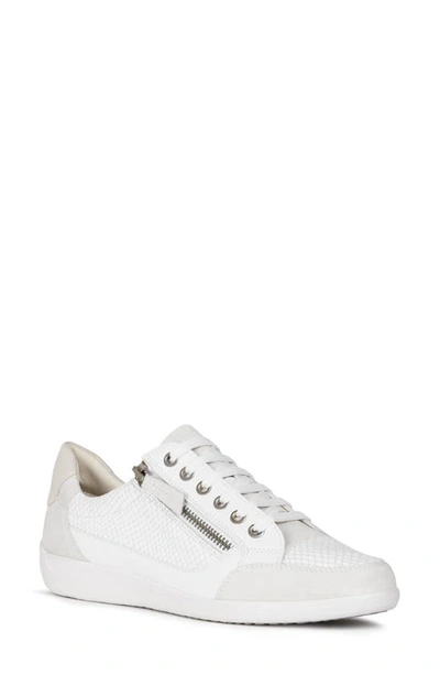 Geox Myria Mixed Leather Zip Sneakers In Off White/ White