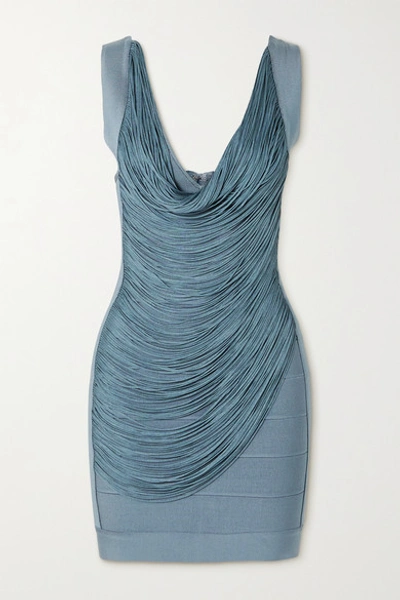 Herve Leger Draped Fringed Bandage Mini Dress In Abalone | ModeSens