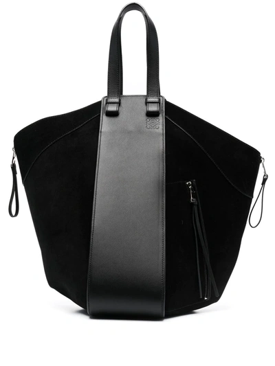 Loewe Hammock Large Paneled Leather And Suede Tote In Black