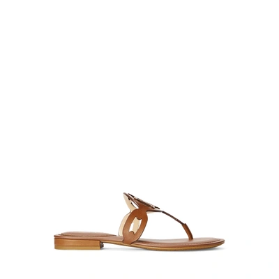 Ralph Lauren Audrie Burnished Leather Sandal In Deep Saddle Tan