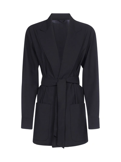 Max Mara Belted Wrap Cardigan In Blue