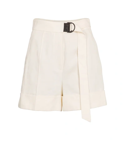 Brunello Cucinelli High-rise Cotton And Linen Shorts In Neutrals