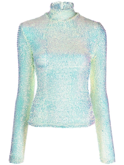 A.w.a.k.e. Sequin-embellished Long-sleeve T-shirt In Blue