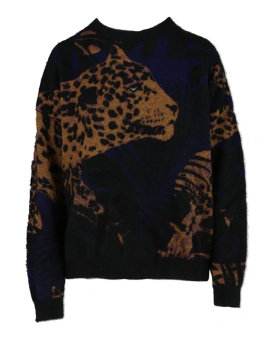 Saint Laurent Sweater With Jungle Leopard Lamé Motif In Black