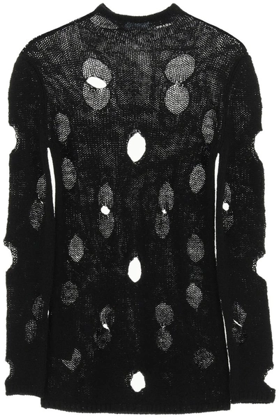 Prada Cut Out Turtleneck Sweater In Black