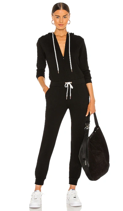 Monrow Supersoft Fleece Hooded Jumpsuit In Black