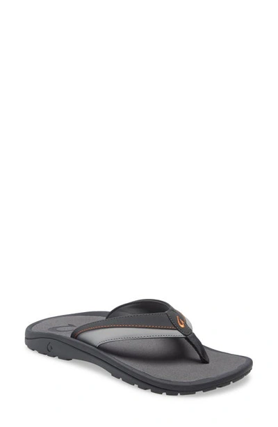 Olukai 'ohana Koa' Flip Flop In Dark Shadow/ Molten Orange