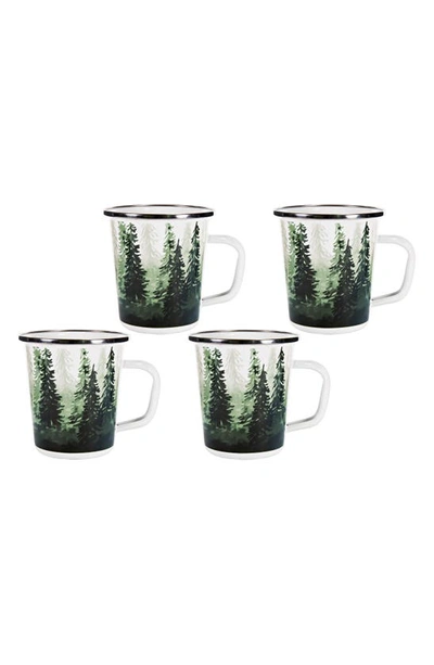 Golden Rabbit Forest Glen Set Of 4 Enameled Latte Mugs In White