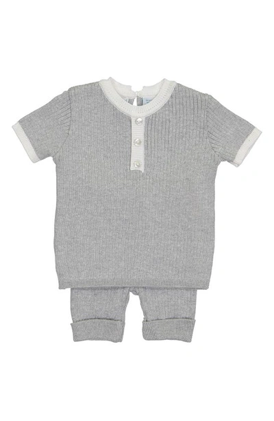 Feltman Brothers Babies' Knit Henley & Trousers Set In Heather Grey