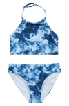 Zella Girl Kids' Just Breathe Reversible Two-piece Swimsuit In Blue Orydalis Tie Dye Print