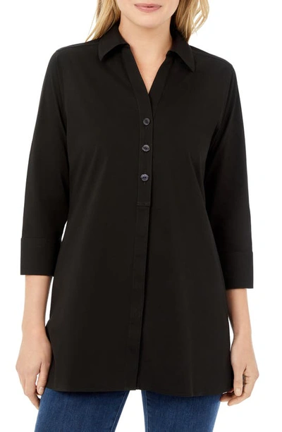 Foxcroft Pamela Stretch Button-up Tunic In Black