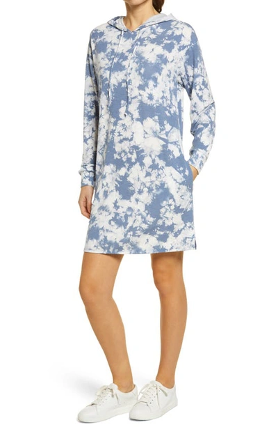 Caslonr Hooded Sweatshirt Dress In Blue Subtle Tie Dye