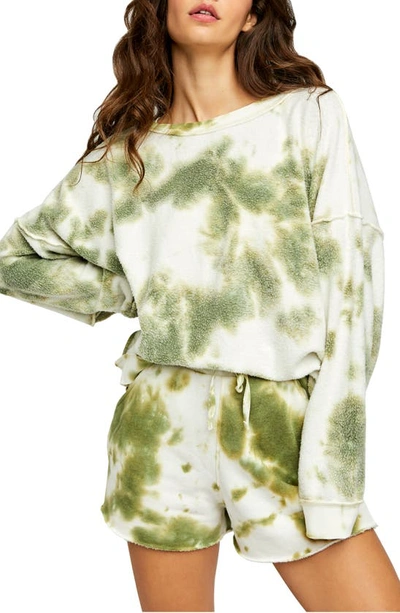 Free People Kelly Washed Tie Dyed Sweatshirt & Shorts In Army Combo