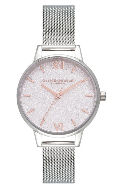 Olivia Burton Classics Glitter Mesh Strap Watch, 30mm In White Glitter