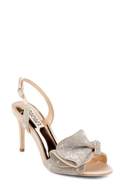 Badgley Mischka Women's Rennie Almond Toe Rhinestone Ruffle Satin High Heel Sandals In Nude Satin