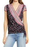 Loveappella Wrap Front Top In Navy