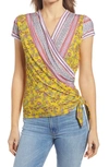 Loveappella Wrap Front Top In Yellow