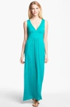 Loveappella V-neck Jersey Maxi Dress In Jade