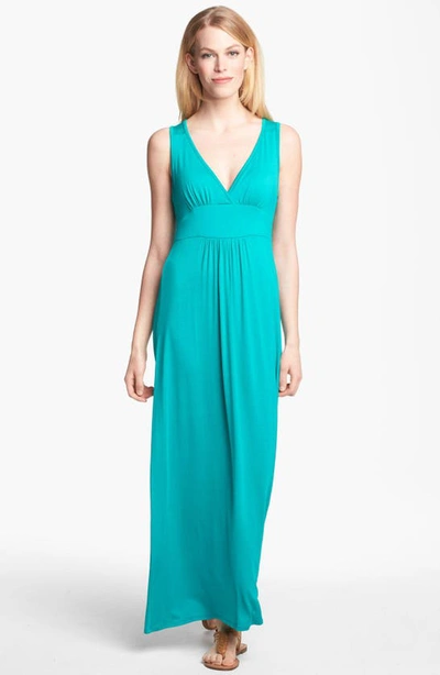 Loveappella V-neck Jersey Maxi Dress In Jade