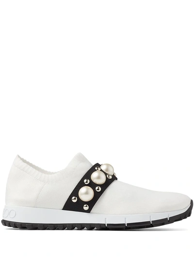 Jimmy Choo Verona Embellished Slip-on Sneakers In White,black