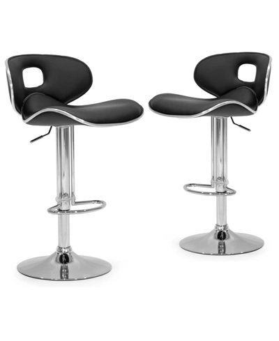 Glamour Home Set Of 2 Adria Chrome Frame Adjustable Height Bar Stool In Black