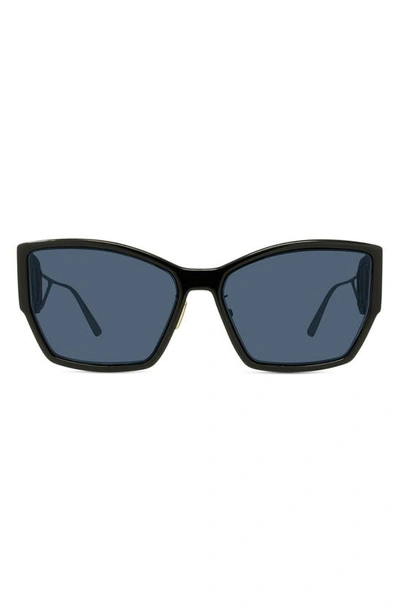 Dior 30montaigne S2u Black & Gold Rectangular Sunglasses In Shiny Black Blue
