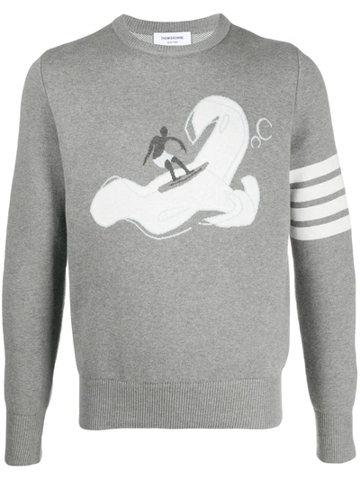 Thom Browne Surfer Icon Jacquard Jumper In Grey,white