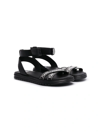 Karl Lagerfeld Kids' Logo-print Strap Leather Sandals In Nero