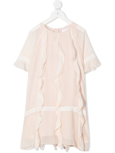Chloé Kids' Ruffle Shift Silk Dress In Pink