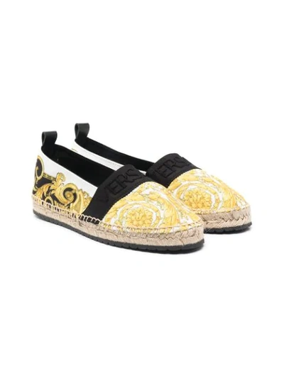 Young Versace Baroque-print Espadrilles In White
